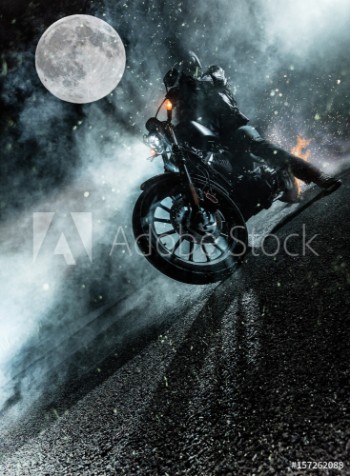 Picture of High power motorcycle chopper at night